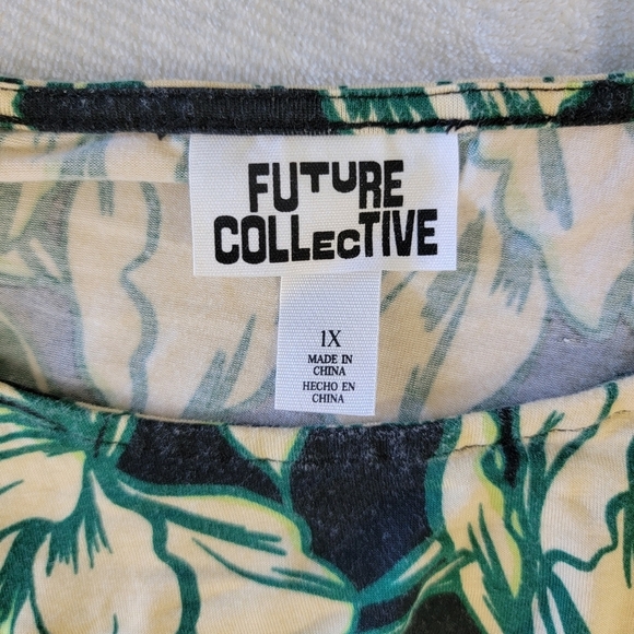 Future Collective Jersey Knit Black Green Cream Tropical Floral Maxi Dress 1X - Picture 8 of 11